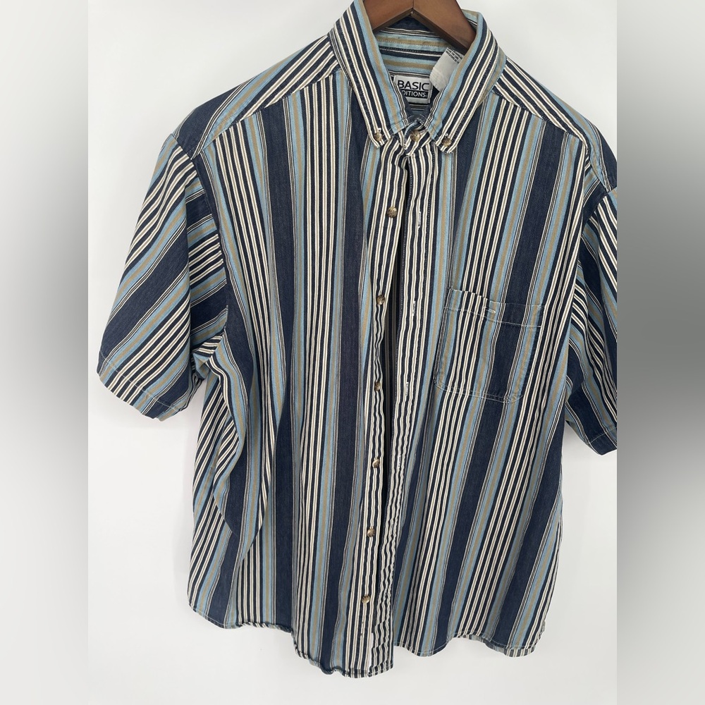 Basic Editions Navy and Cream‎ Striped Shirt